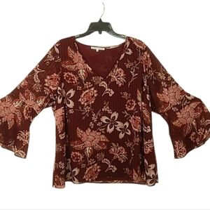 Violet + Claire Burgundy Floral V-Neck Blouse